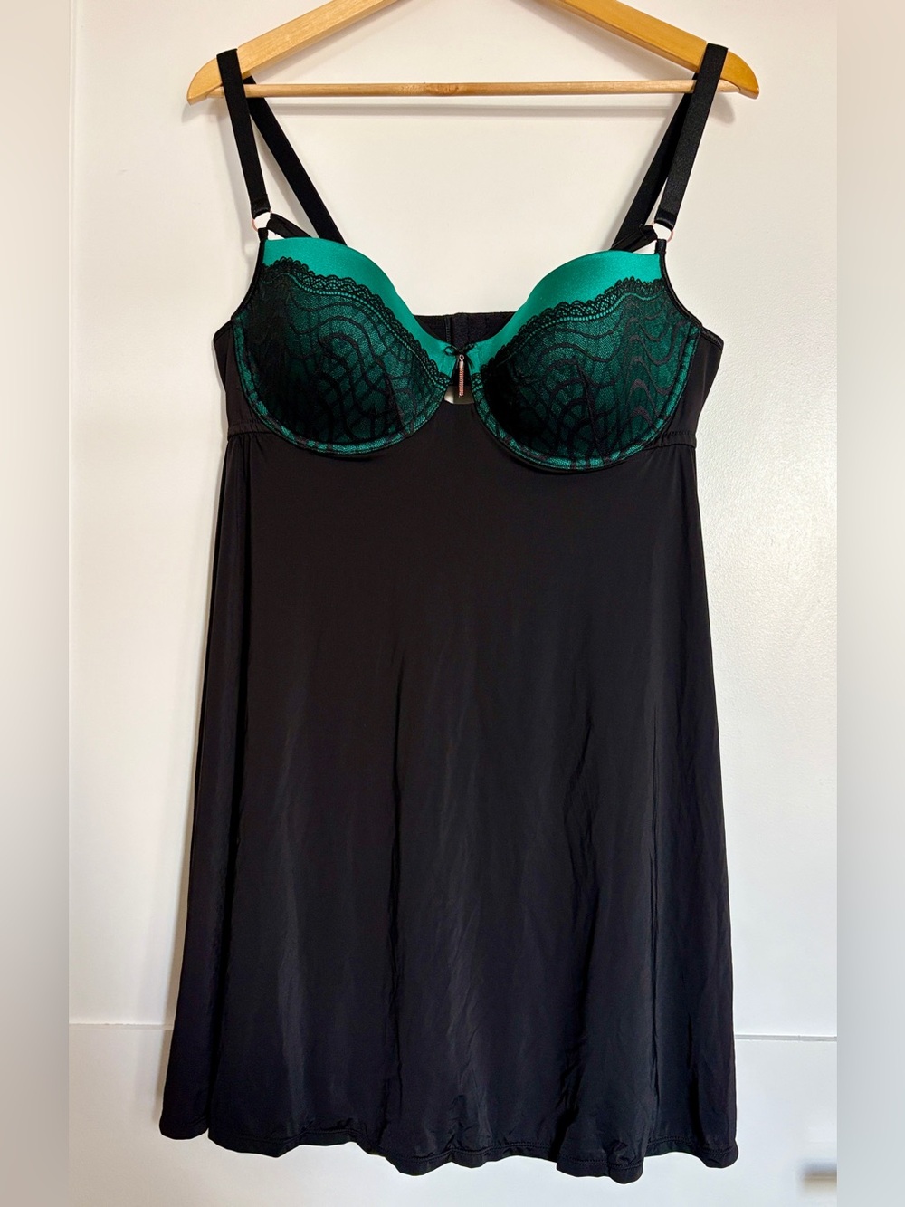 Ashley Graham Diva Strappy Chemise Black and Teal Lace 1X